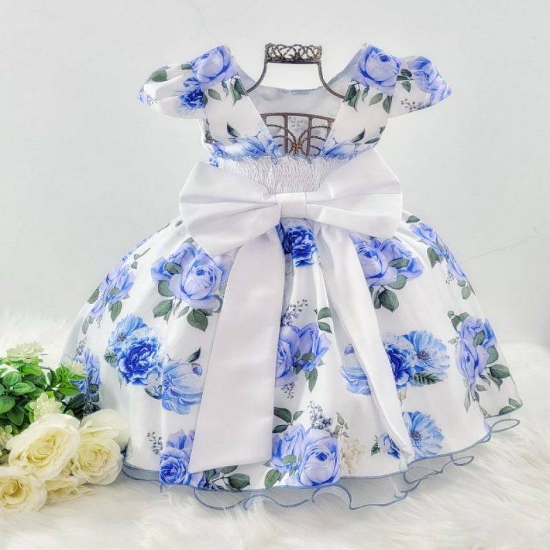 COSTAS-DO-VESTIDO-MANGA-CURTA-INFANTIL-FLORAL-BRANCO-COM-AZUL-BA2711