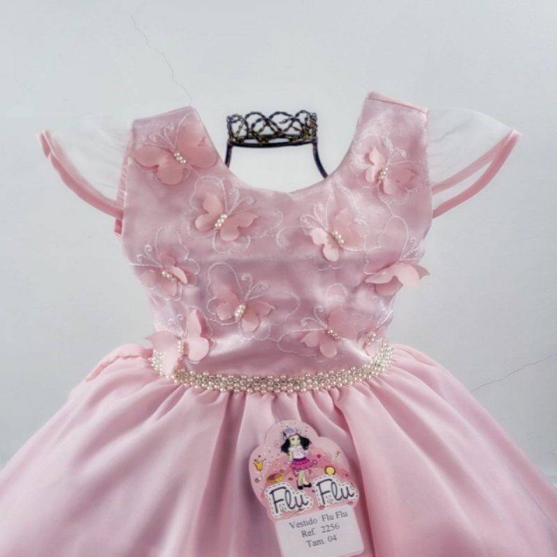 PEITO-DO-VESTIDO-MANGA-CURTA-INFANTIL-BORBOLETAS-ROSA-FL2256