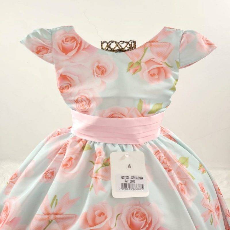 peito-do-vestido-infantil-manga-curta-floral-verde-claro-sa3863