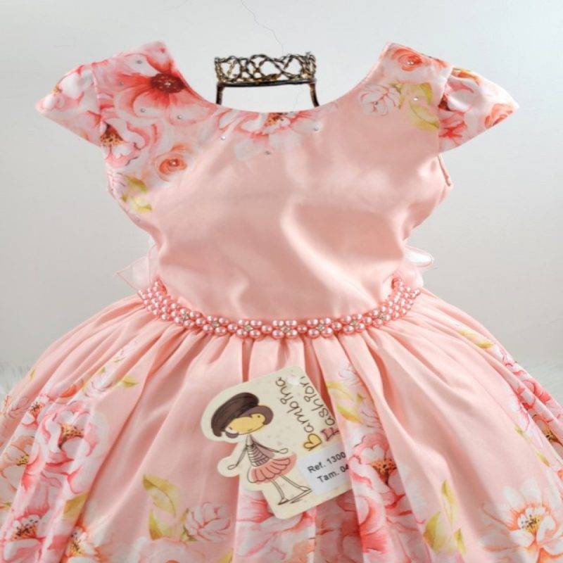 peito-do-vestido-manga-curta-infantil-festa-estampado-salmao-ba1300