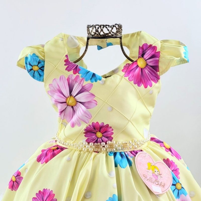 peito-do-vestido-manga-curta-infantil-floral-amarelo-be2781